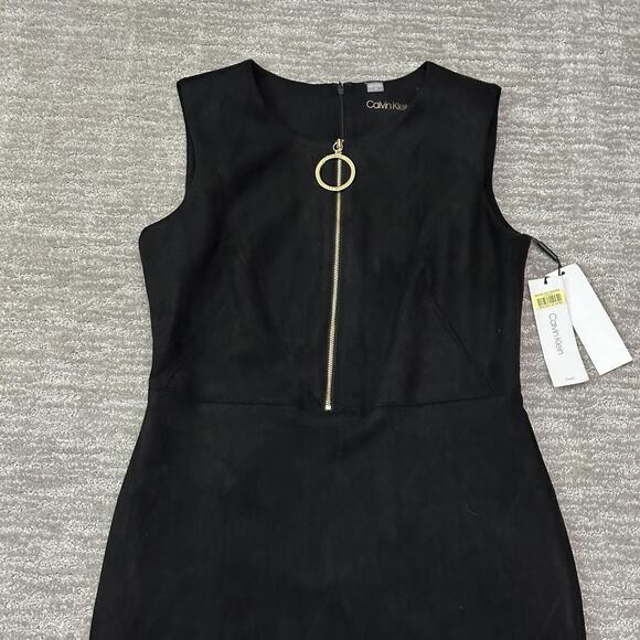Calvin Klein Dress Womens 10 Black Zip Front Sheath Holiday Party Velvet Velour - Picture 2 of 13